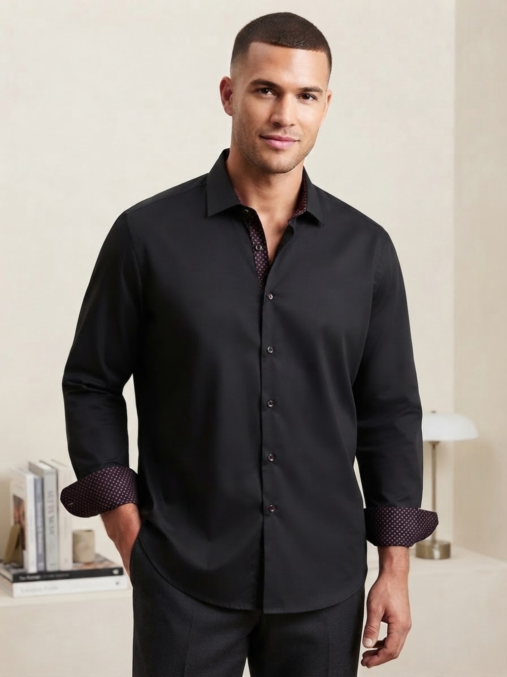 NWT Jared Lang After Hours Black Slim Fit Button Down Shirt XL